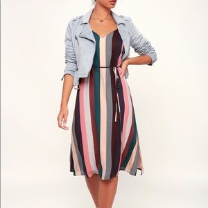 NWT Lulus Erina Mauve Multistripe Midi Slip Dress